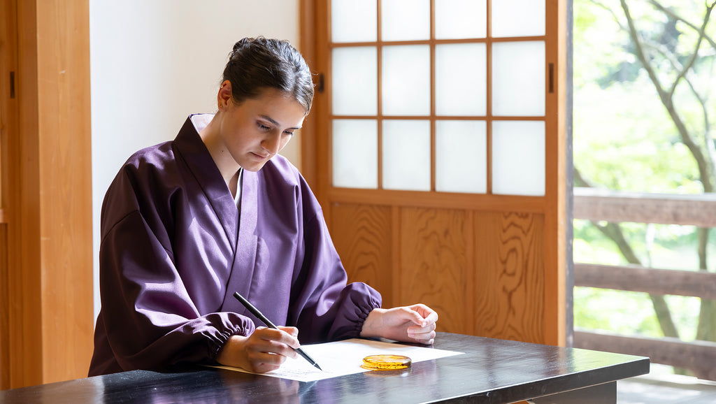 Japanese culture - tea ceremony practice and sutra copying, and wearing Samue.
