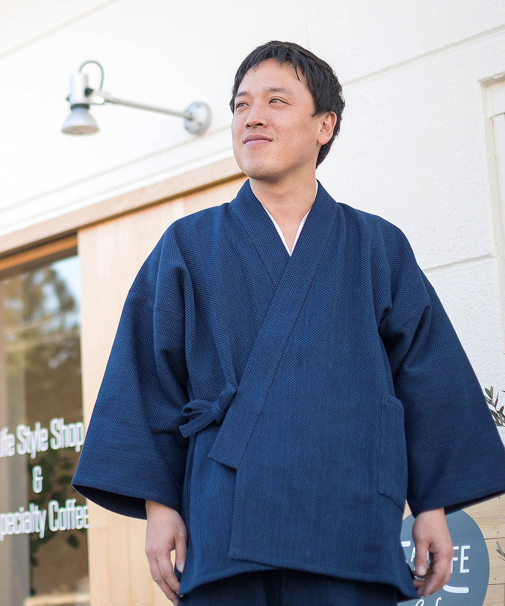 Indigo-dyed Thick Yarn Sashiko-ori Samue – Premium Japanese Samue